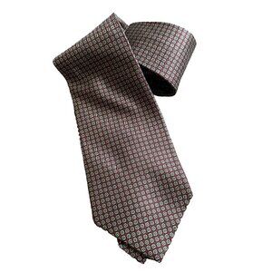 Polo By Ralph Lauren Preppy Silk Tie Burgundy Green Gold Circles Handmade USA